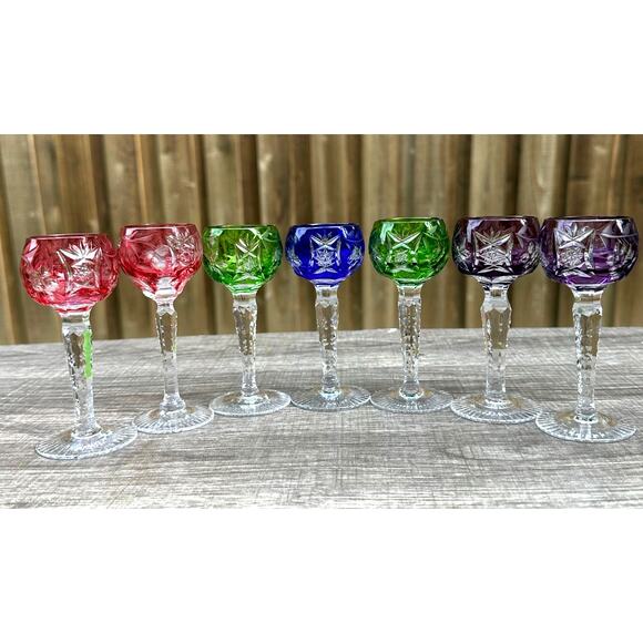 Vineyard by Bayel 4.5" Cordial Glasses Cut to Clear Crystal Bohemian Set of 7 - Picture 4 of 16